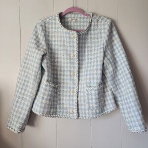 Nanette Lepore Pearl Button Tweed Blazer Women's Large Light Blue Multi